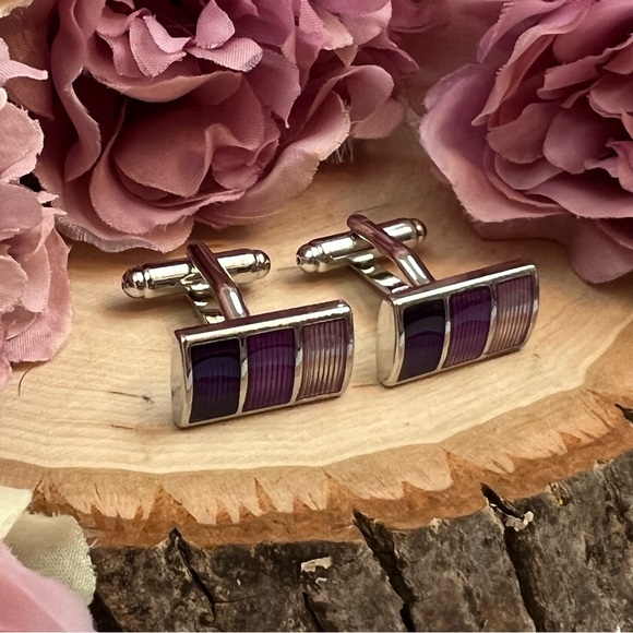 Multi Tone Purple Color Blocked Rectangular Cufflinks - Picture 3 of 16